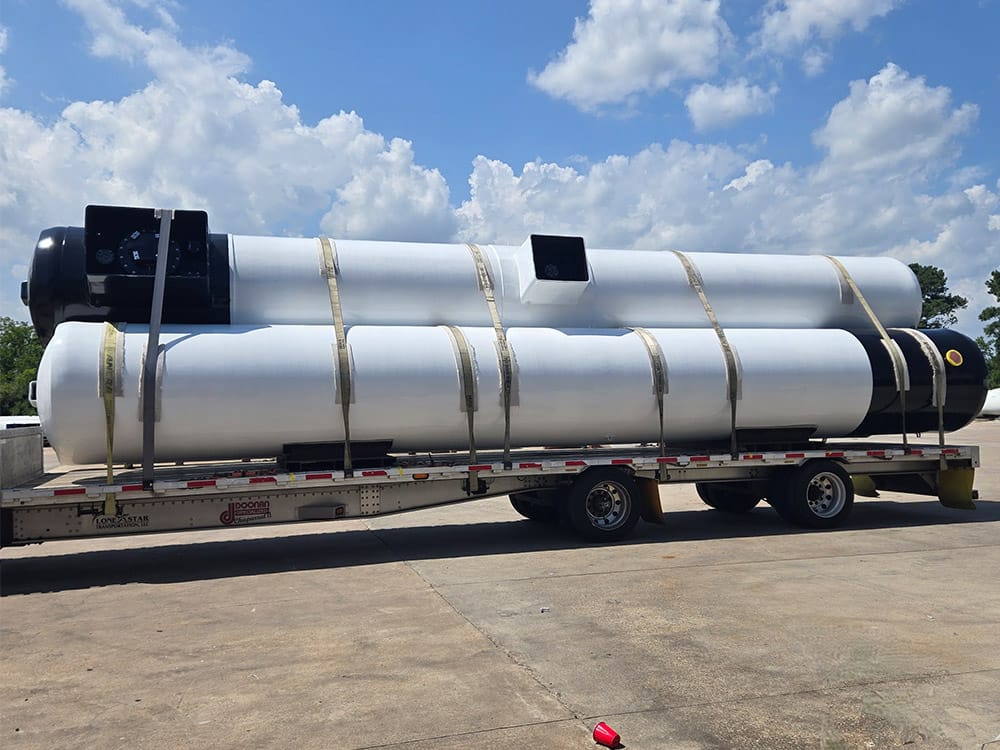 Barrel-only tanks from Poly-Coat Systems ready for delivery.