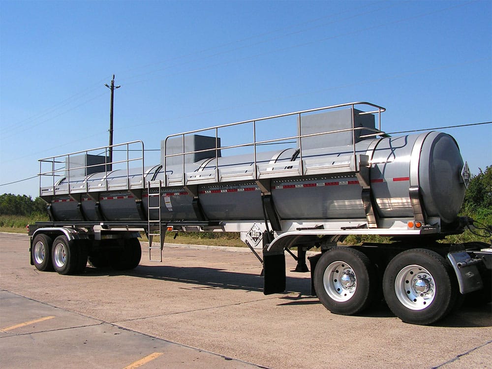 Vacuum tank trailer side view.